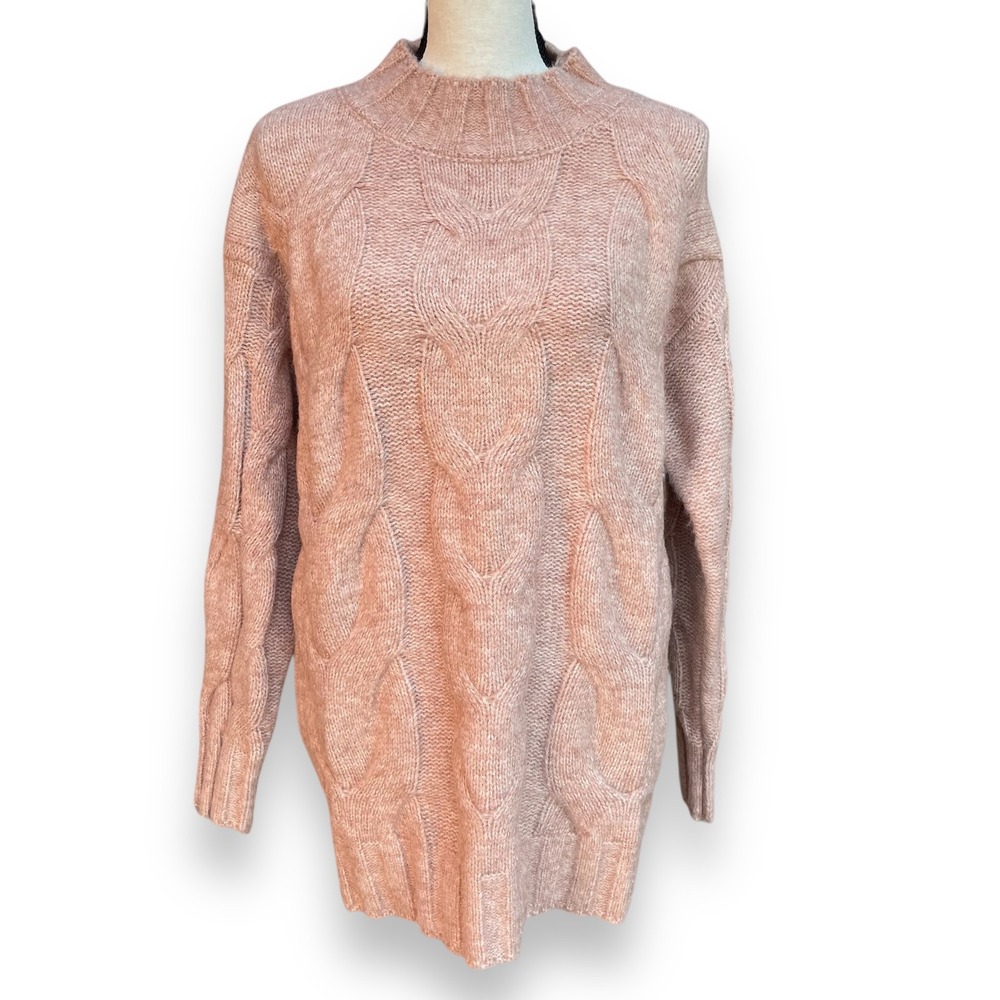 Renee C. Cable Knit Mock Neck Long Sleeve Sweater Camel Brown Women's Size M NWT